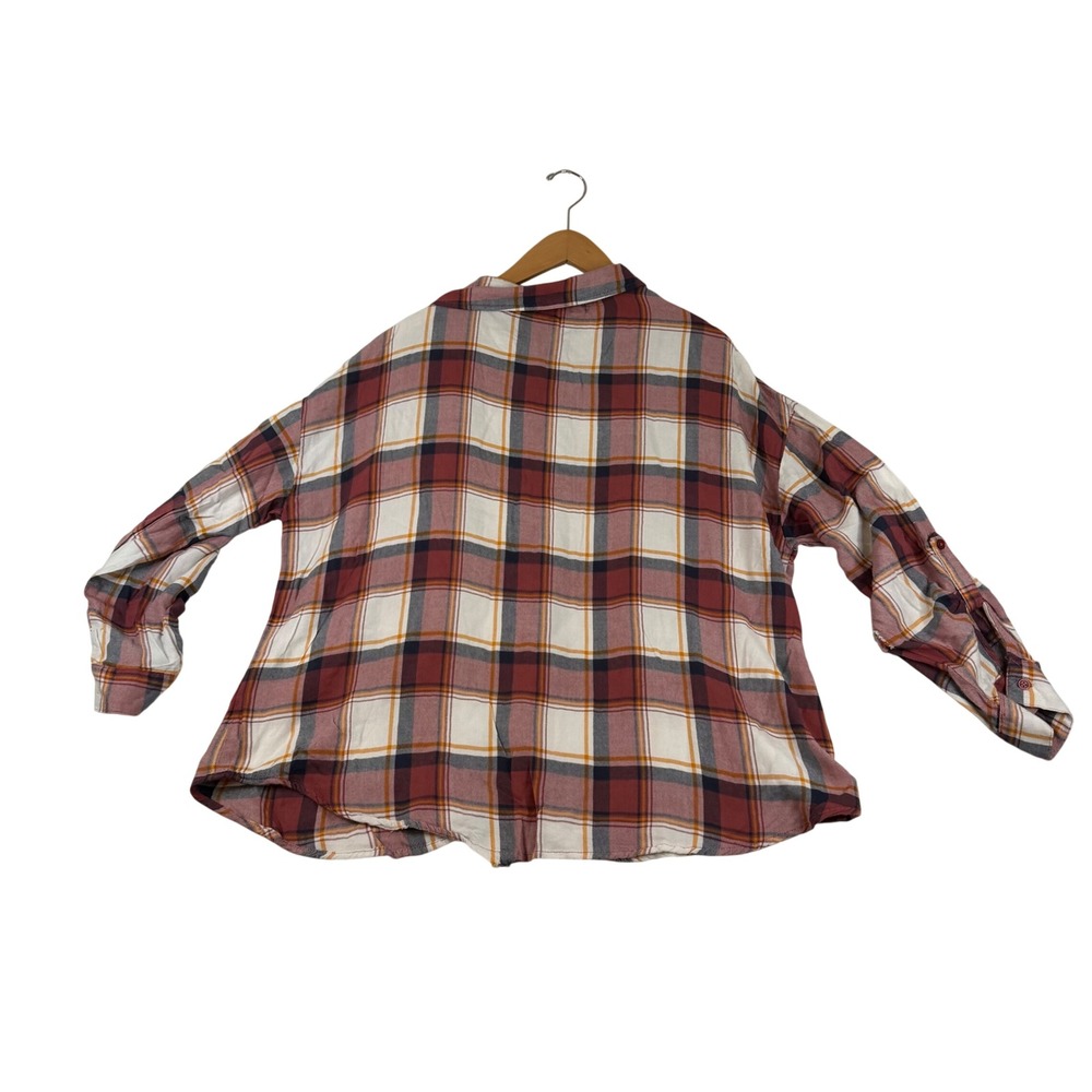 Charlotte Russe Plus 2X Plaid Button Shirt Burgundy White Mustard Long Sleeve
